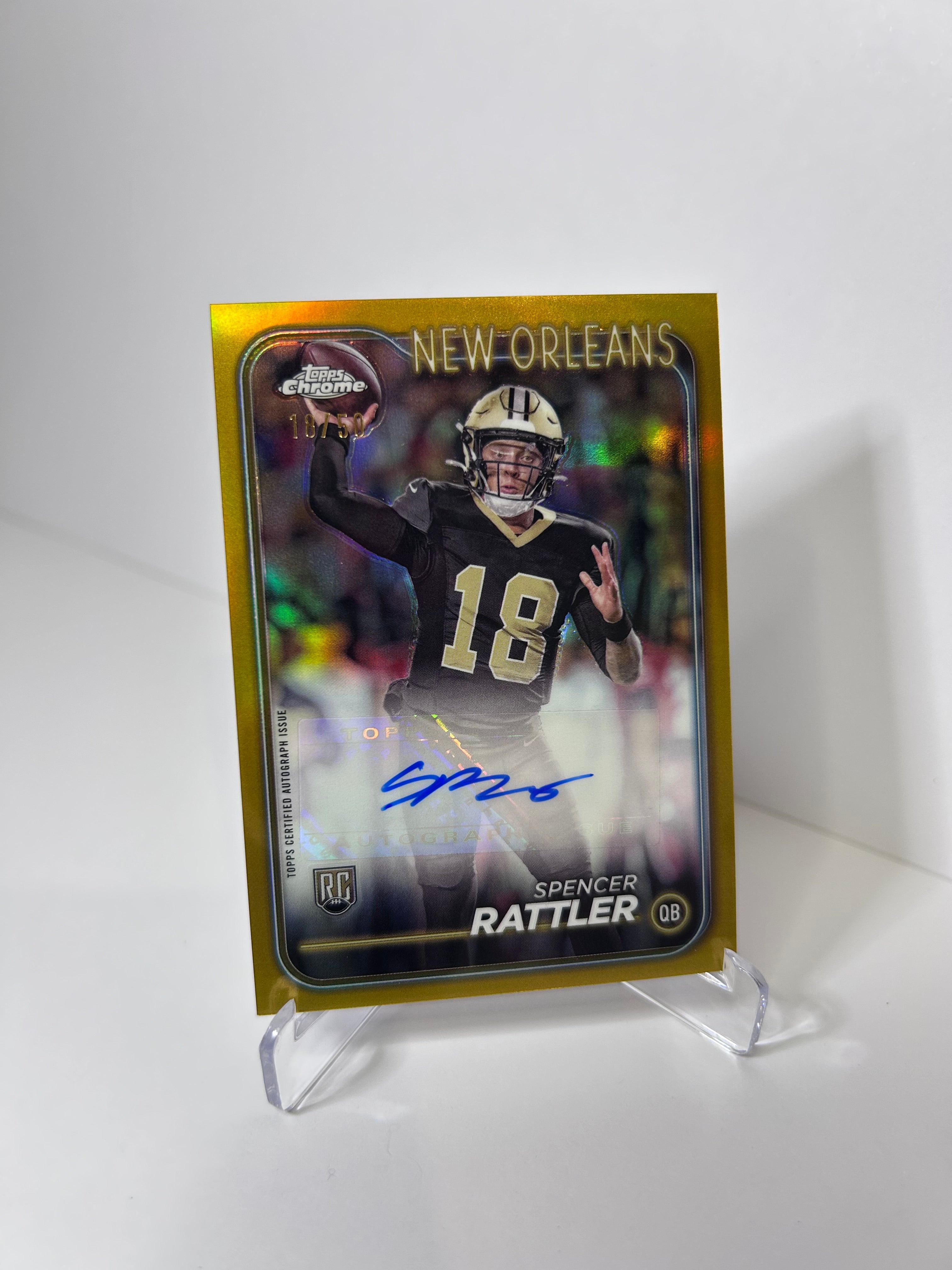 2024 Topps Chrome Spencer Rattler RC Auto Gold Refractor 18/50