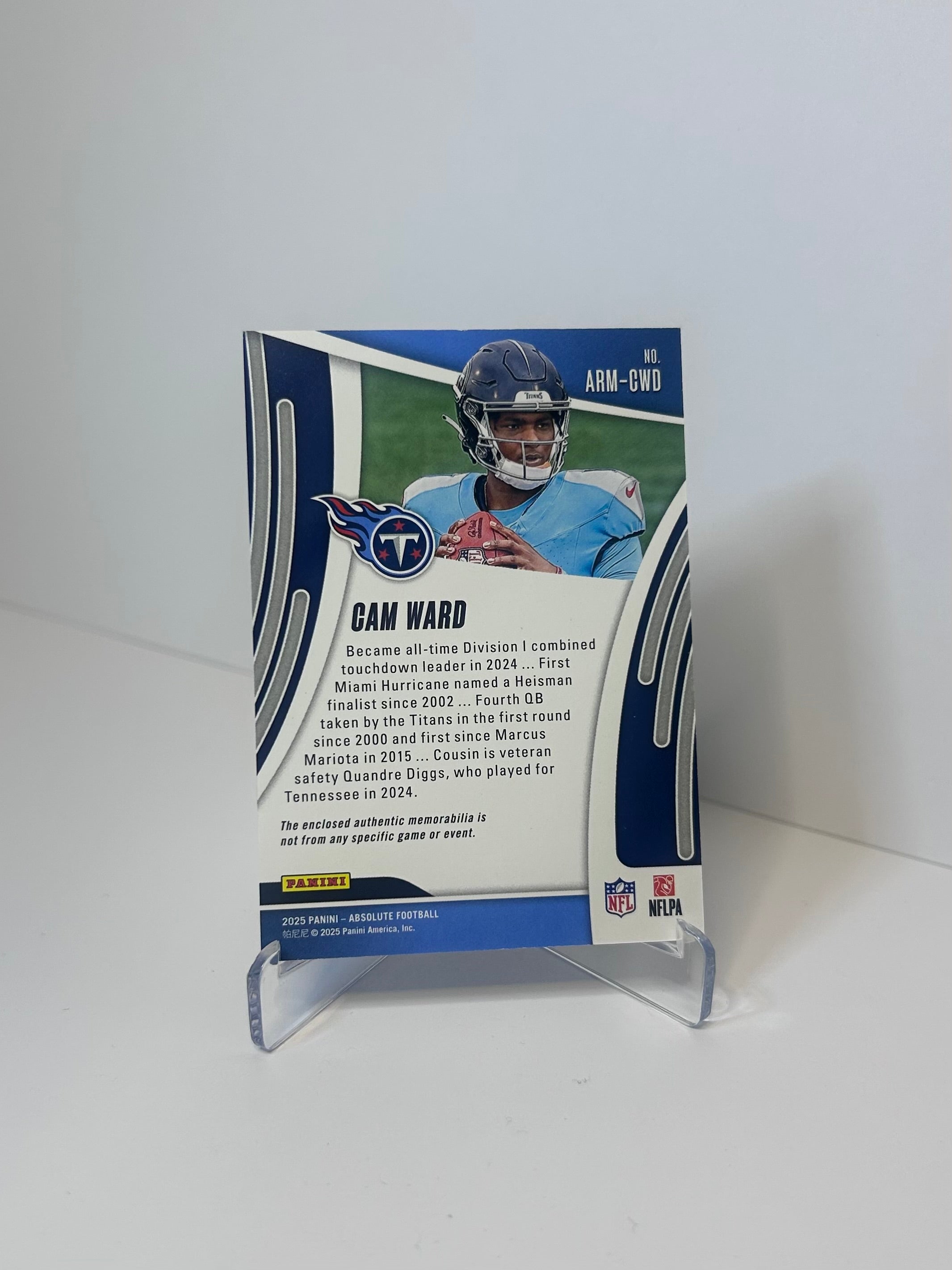 2025 Panini Absolute Cam Ward Absolute Rookie Patch #ARM-CWD Titans RC
