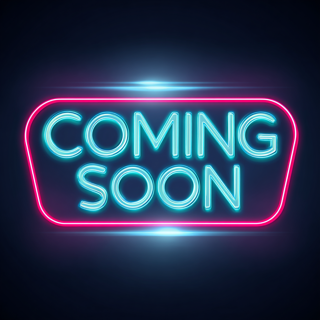 Neon sign with 'COMING SOON' text on a dark background